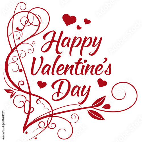 Elegant red swirls and hearts for happy valentine s day