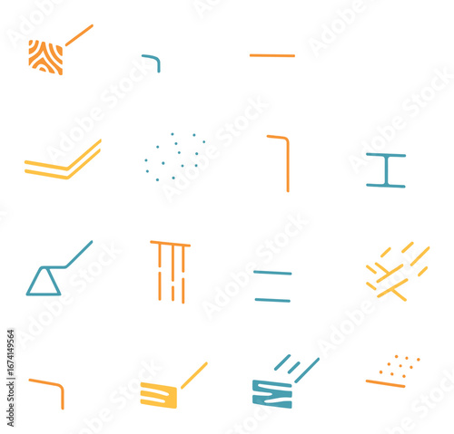 3d construction material icon set featuring wood, cement, brick, steel beam, and insulation symbols