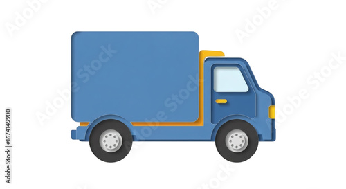 Flat design illustration of a blue delivery truck on black background