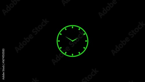 Digital clock face glowing bright green with time displayed against a stark black background