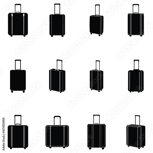 set of suitcases silhouette vector illustration design