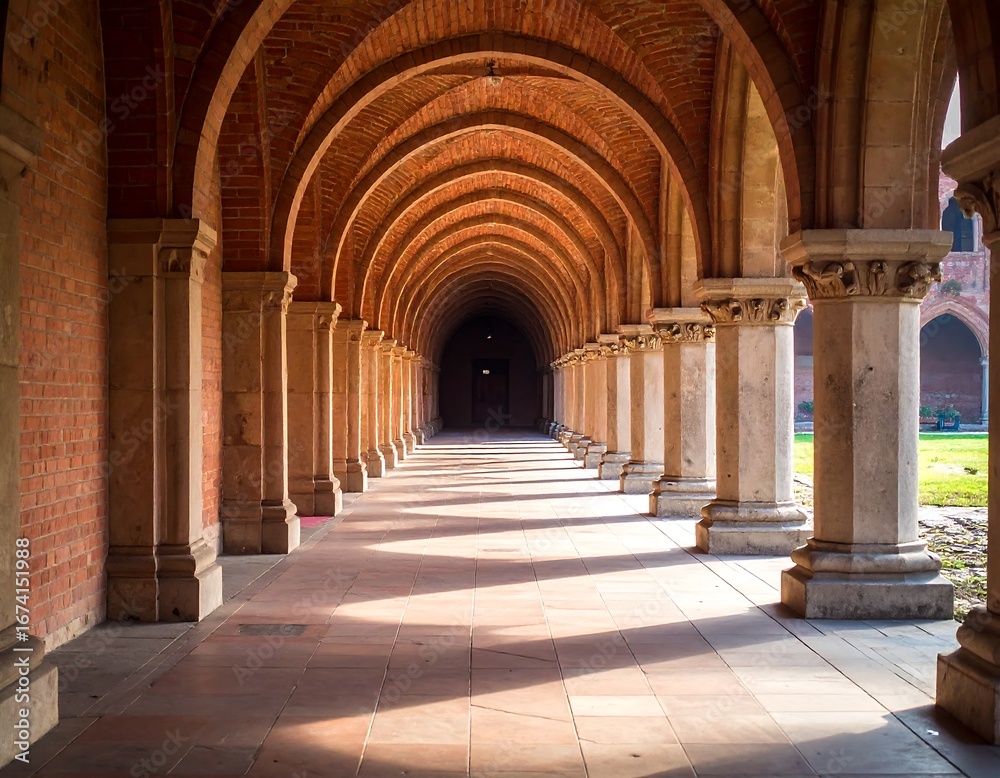 Obraz premium Ancient arched colonnaded walkway