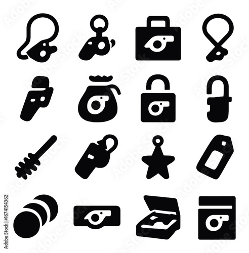 Silhouette pirate icon set featuring hook, map, chest, sword, hat, and telescope symbols