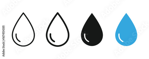 Water drop icon set. Droplet shapes collection. Water droplet icon, liquid shape vector, drop silhouette clip art