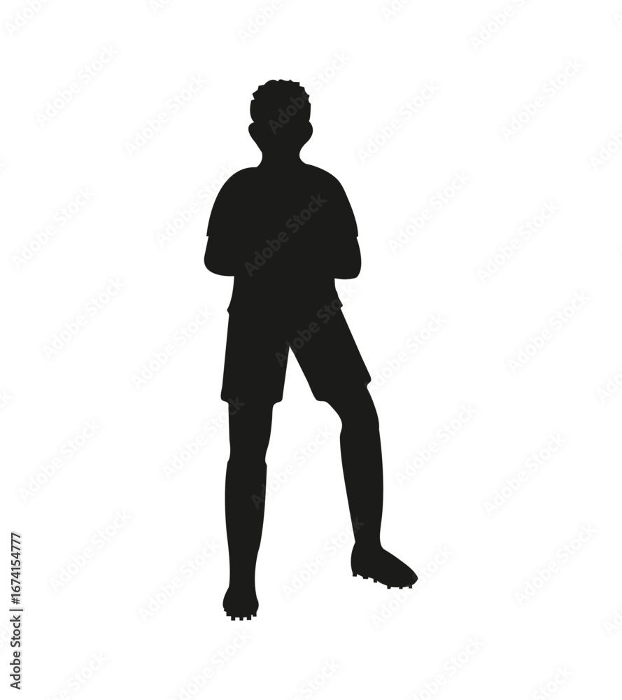 Obraz premium Silhouette of a soccer player standing with crossed arms football player athlete