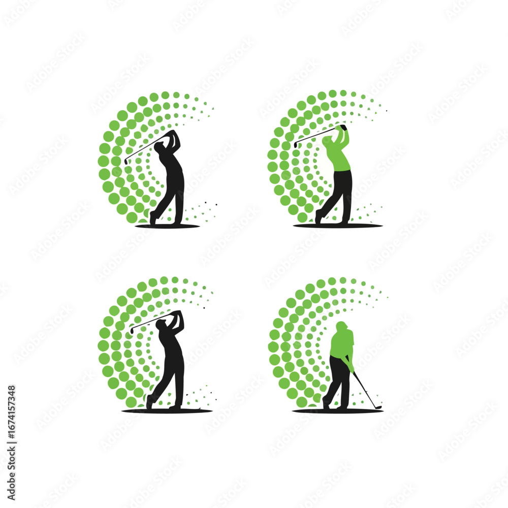 Obraz premium Dynamic Abstract Golf Sport Silhouettes Capturing Active Swing Motion with Energetic Green Graphic Elements