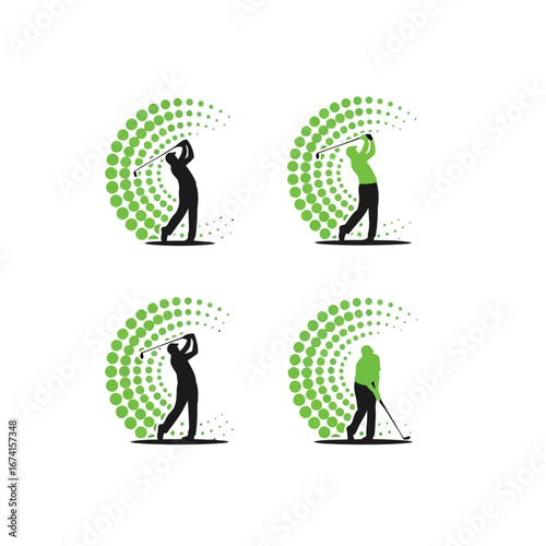 Dynamic Abstract Golf Sport Silhouettes Capturing Active Swing Motion with Energetic Green Graphic Elements