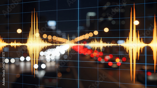 Urban Soundwave Visualization City Traffic Night
