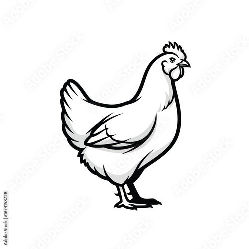 Elegant chicken illustration in minimalistic black and white design.