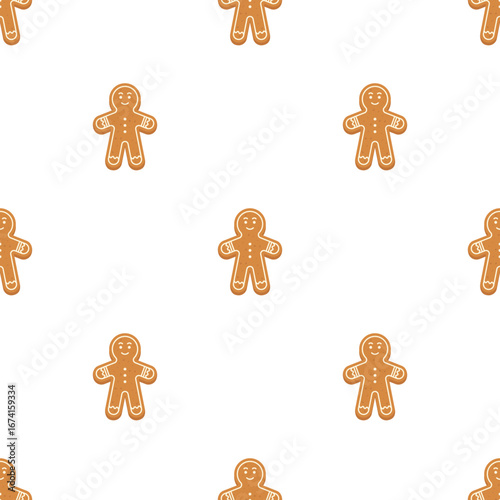 Seamless vector pattern of Christmas cookies in the shape of a gingerbread man, holiday baking, gingerbread, festive background for packaging, stationery and web design