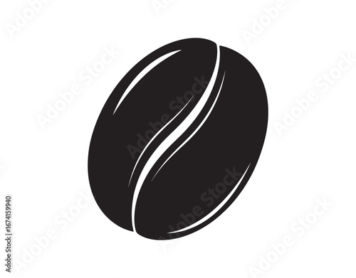 Coffee bean symbol. A logo representing the seed or grain of coffee for a café. Includes black espresso, arabica, cappuccino, and latte. An isolated symbol of caffeine on a white background.
