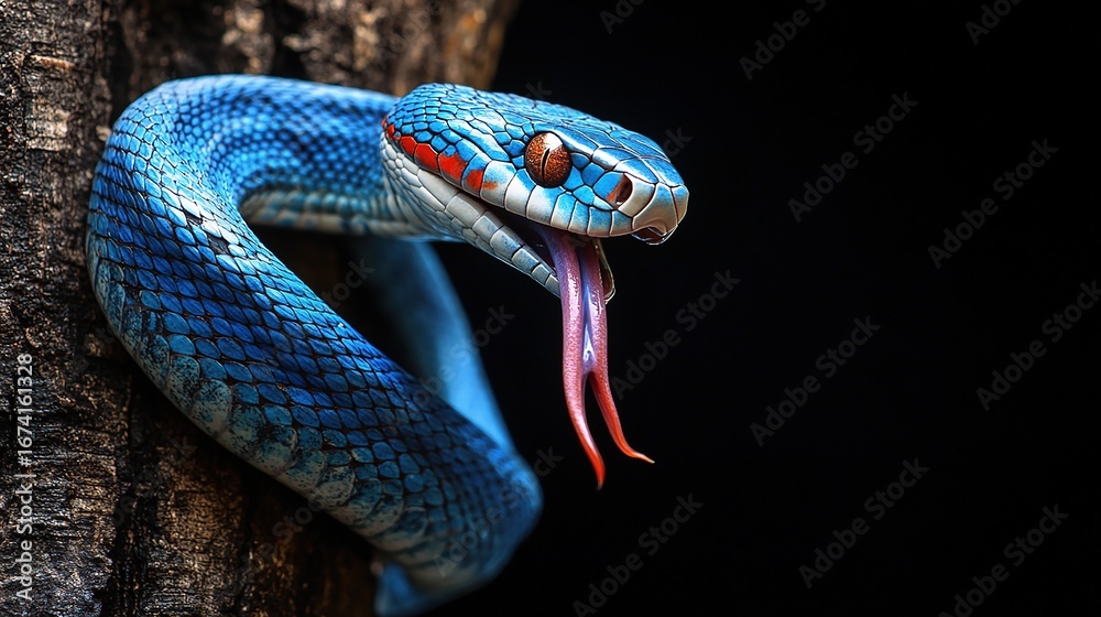 Obraz premium blue venomous snake in the old branch