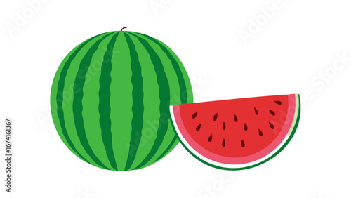 Whole watermelon and slice isolated on transparent background