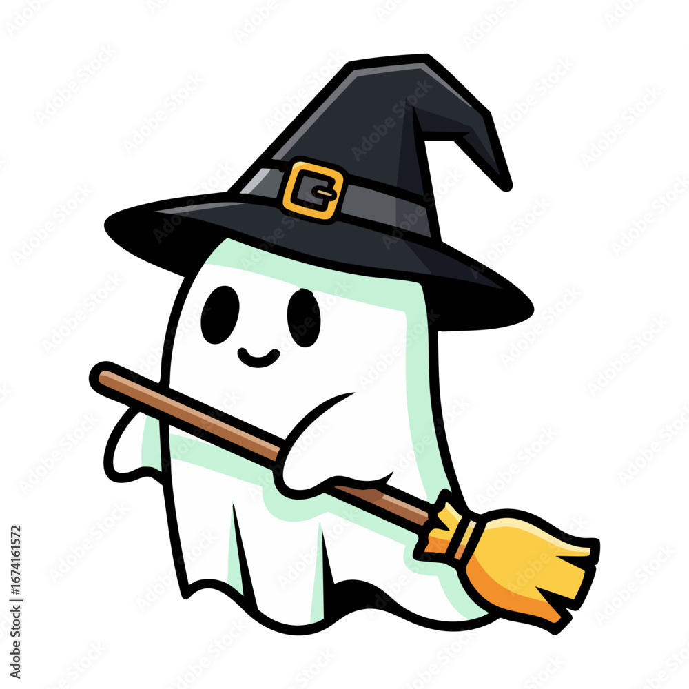 Obraz premium ghost with witch hat vector illustration 