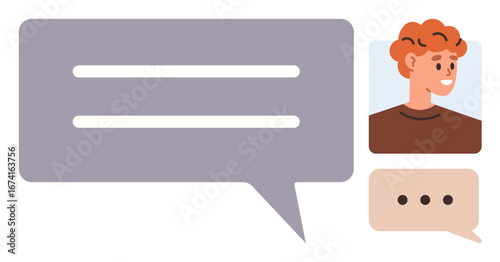 Messaging bubbles of various designs alongside a user avatar. Ideal for online chat, social media, user interactions, customer support, messaging apps, virtual communication, simple flat metaphor