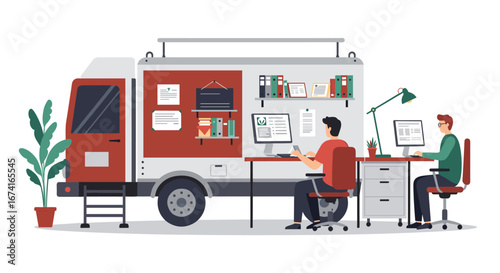 Mobile workspace truck for remote working and office flexibility in modern urban environment