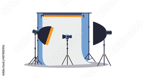 Photography studio setup with professional lighting equipment and backdrop