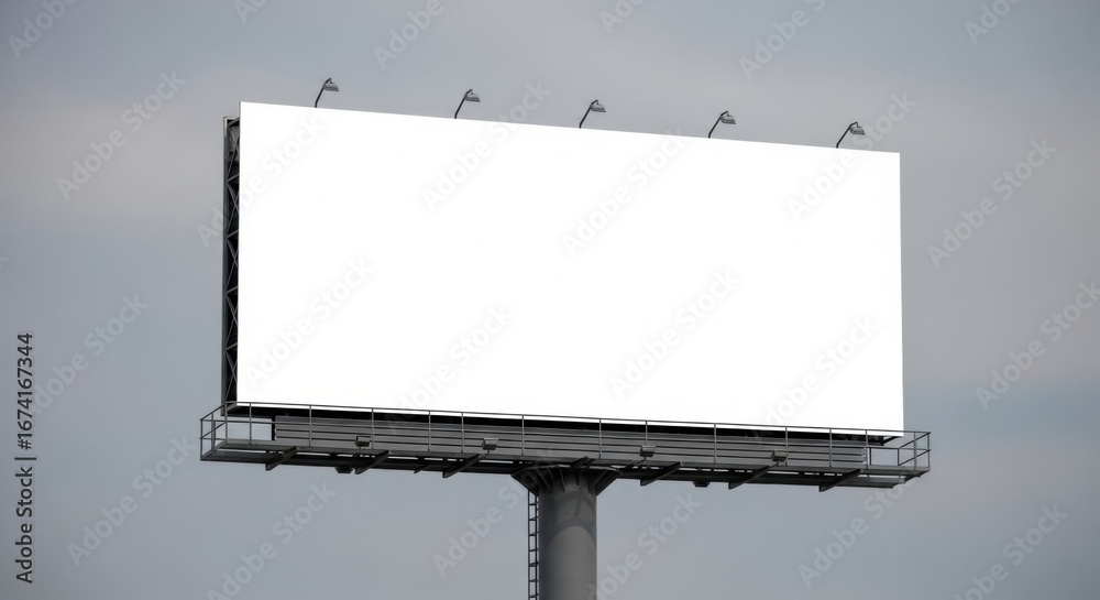 Obraz premium Expansive Blank Billboard Structure Against Overcast Sky with Integrated Lighting