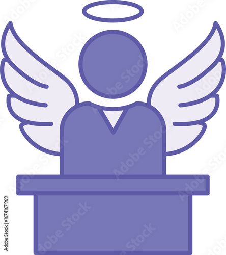 Colored Innocence Icon. Vector Illustration. Man With Wings And Halo Over His Head. Not Involved In Crime, Misdemeanor, Or Other Evil Deed. Justice Concept