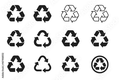 Collection of assorted recycling symbols and icons for environmental awareness