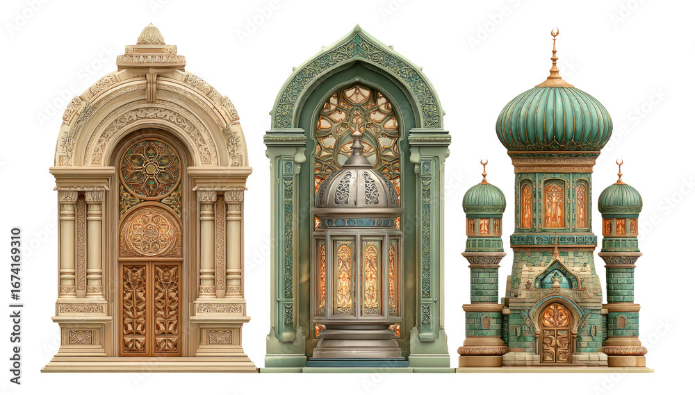 Obraz premium Decorative Architectural Elements Set Isolated on Transparent Background