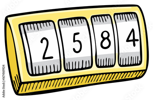 Hand Drawn Yellow Mechanical Odometer Counter Showing Numbers