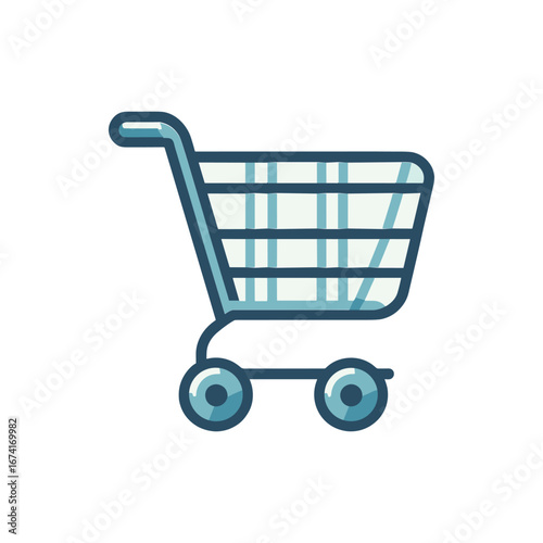 A minimalistic shopping cart icon illustrating online shopping with a clean background
