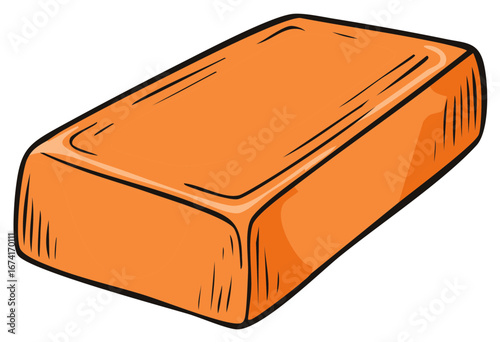 A simple orange bar of soap illustrated in a hand drawn cartoon style