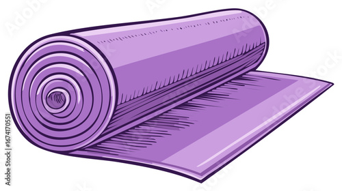 Rolled up purple yoga or exercise mat cartoon illustration