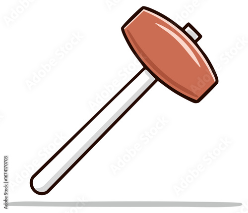 Cartoon style illustration of a rubber mallet tool, brown and white, with outline, shadow effect.