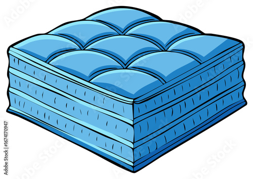 Blue Puffy Pillow Top Mattress with Tufted Surface and Thick Edges