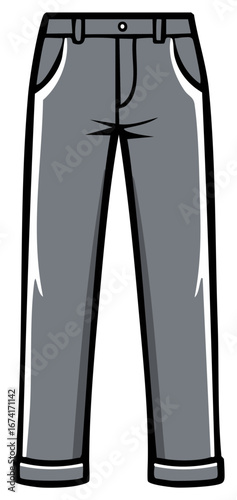 Simple cartoon illustration of casual grey pants with rolled cuffs