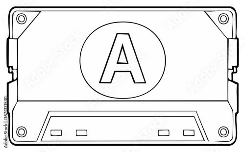 Vintage compact cassette tape Side A line drawing icon for music and nostalgia concepts