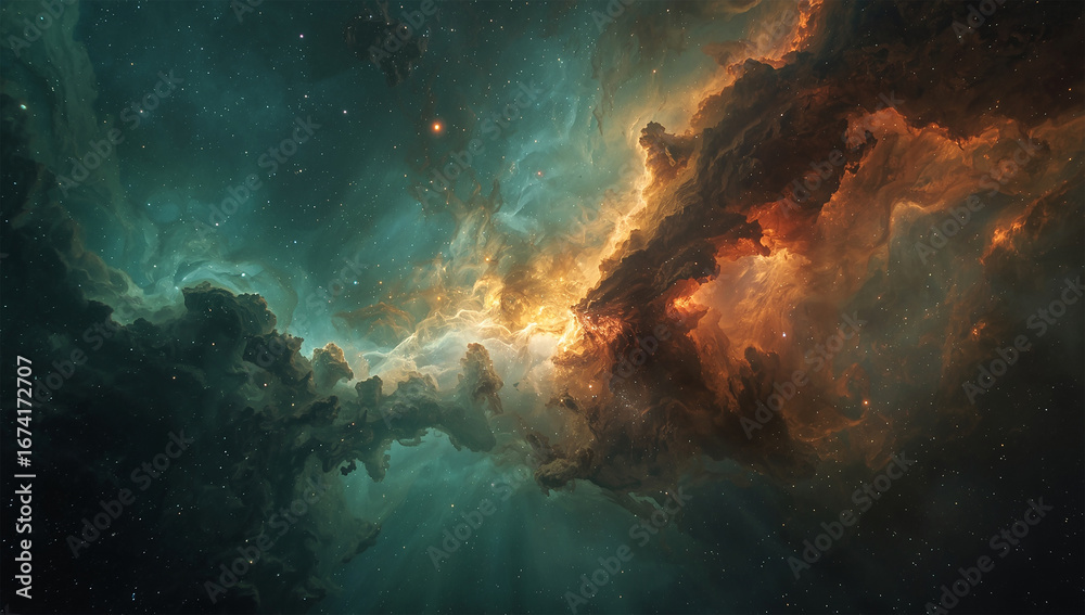 Fototapeta premium Colorful Cosmic Nebula with Bright Stars in Deep Space