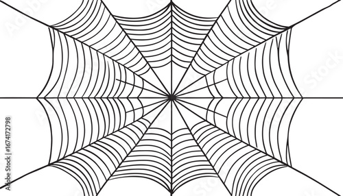 Spider web radial line art vector illustration
Black and white cobweb Halloween background graphic
Symmetrical spiderweb outline pattern isolated on white