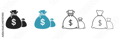 Money bag with euro icon, Dollar sack money icon vector, Money bag icon, Income growth.