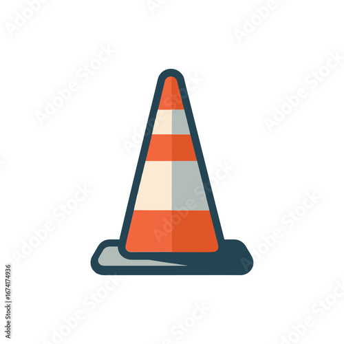 A traffic cone stands prominently on a clean white background, symbolizing road safety and construction