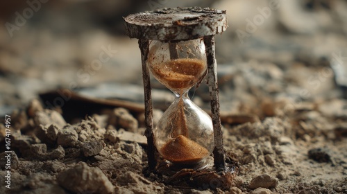 A broken hourglass with sand spilling out, symbolizing the unseen struggles of poverty.
