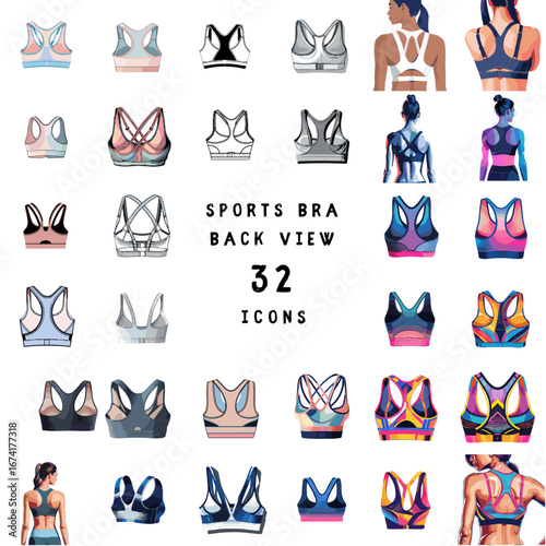 Sports bras back view set with various designs and colors  