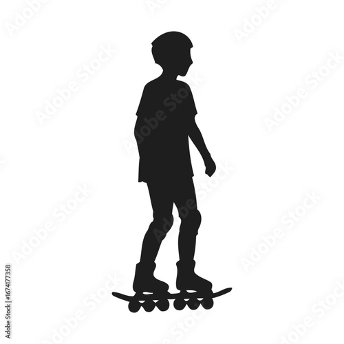 Silhouette of Child Roller Skating – Outdoor Activity and Fun Sport