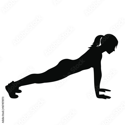 Silhouette of Woman in Full Plank Pose – Yoga Strength and Core Stability