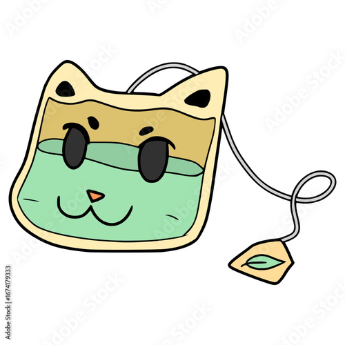 cat teabag character illustration hand drawn isolated vector