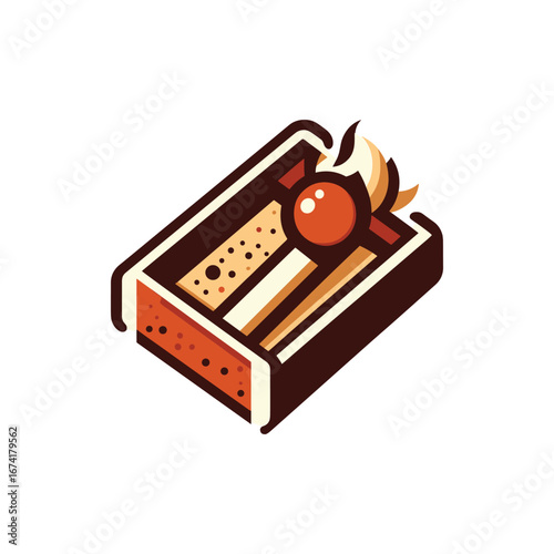 Colorful illustration of a matchbox with a striking surface, showcasing a lit match, symbolizing warmth and ignition