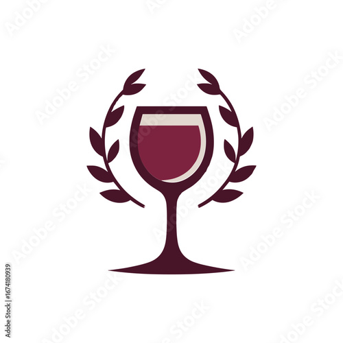 Elegant wine glass surrounded by laurel leaves, symbolizing celebration and victory