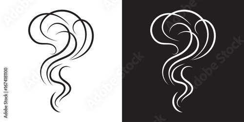Fire steam or Line smoke doodle hand drawn set. smell waves from food or coffee and beverages sketch style.