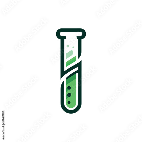 Green laboratory test tube with liquid, symbolizing science and experimentation in a lab