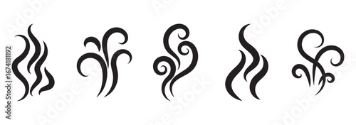 Steam Smoke flat icon set. Aroma smell symbol. Vector