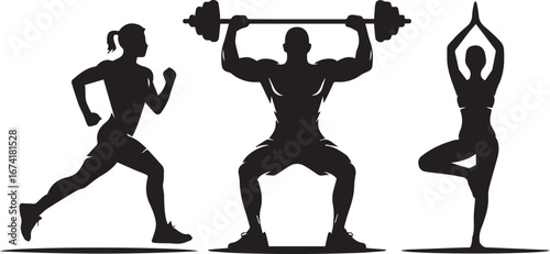 Workout silhouette vector set on white background