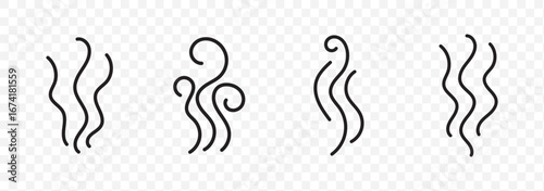 Fire steam or Line smoke doodle hand drawn set. smell waves from food or coffee and beverages sketch style.