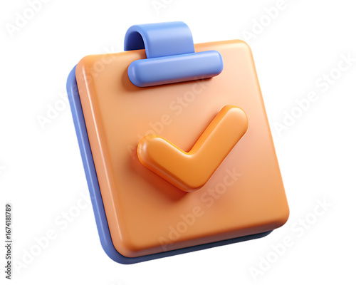 3d orange clipboard with a check mark symbol for task completion and success transparent background